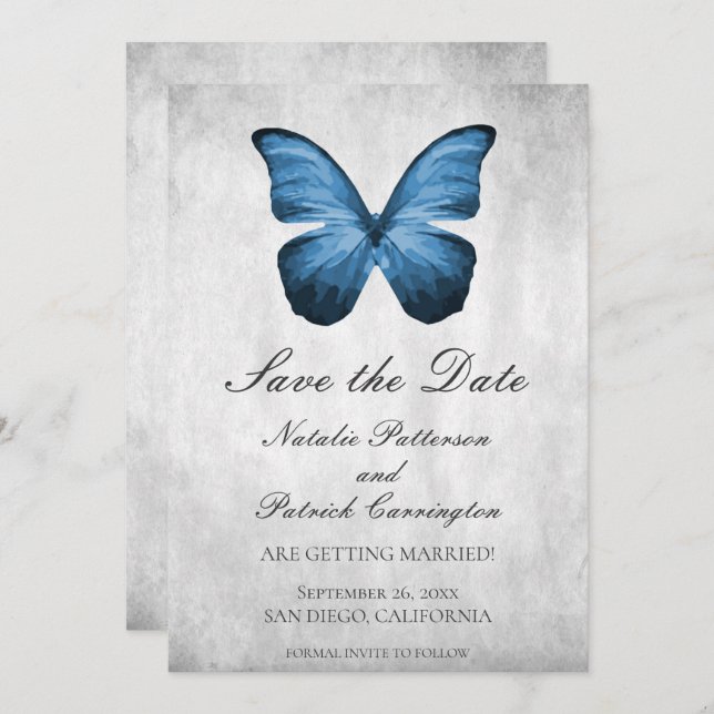 Blue Butterfly Save the Date Invite (Front/Back)