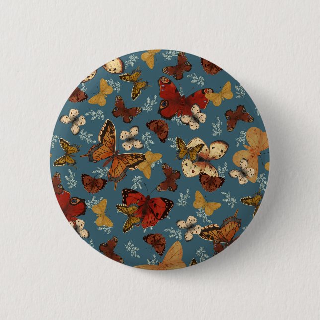blue Butterfly seamless pattern 2 Inch Round Button (Front)