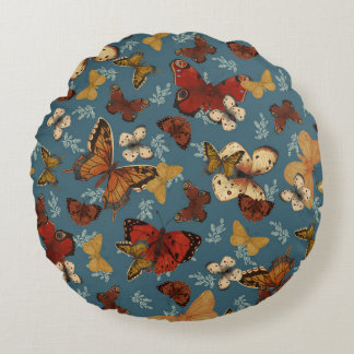 blue Butterfly seamless pattern Round Pillow