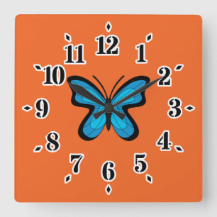 Blue Butterfly Square Wall Clock