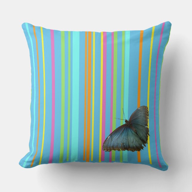 Blue Butterfly Stripes Pattern Cust. Throw Pillow (Front)