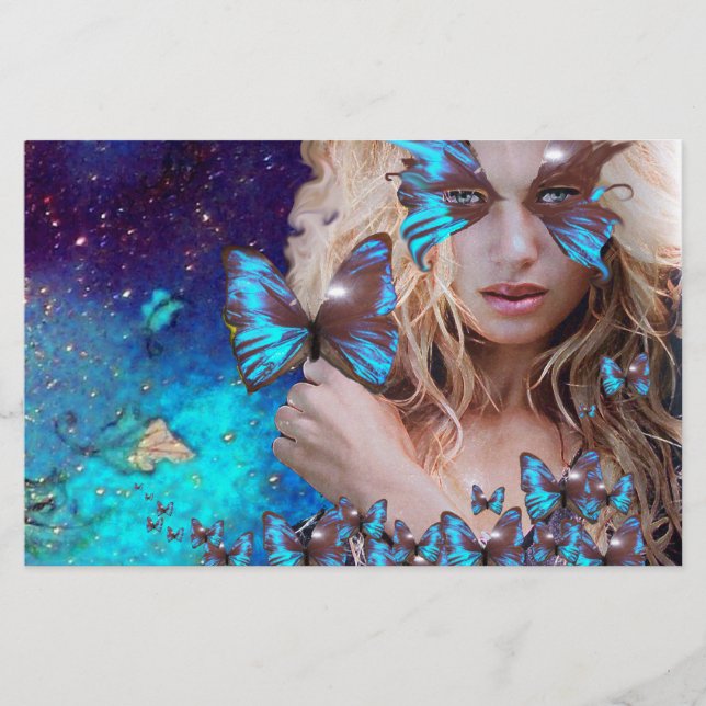 BLUE BUTTERFLY SWEET SIXTEEN PARTY STATIONERY (Front)