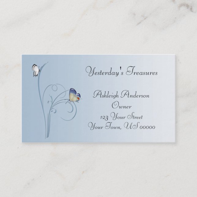 Blue Butterfly Swirls Business Card (Front)