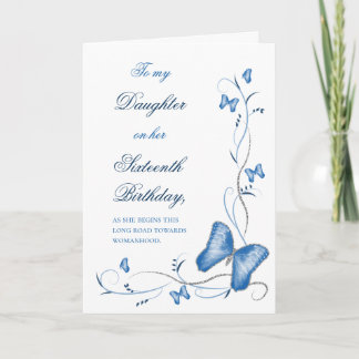 Blue Butterfly & Swirls Sweet 16 Birthday Card