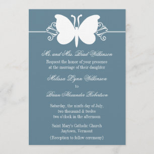 Blue Butterfly Swirls Wedding Invite