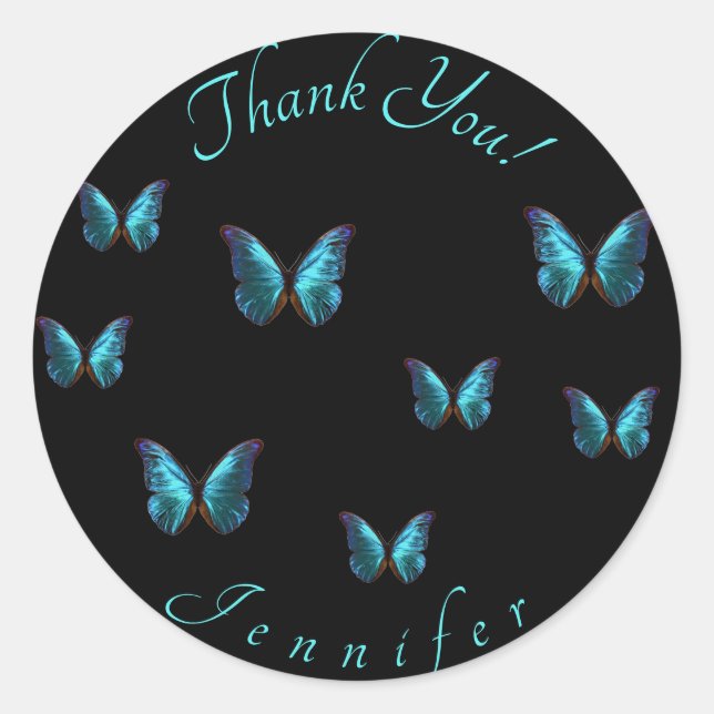 Blue Butterfly Thank You Sticker (Front)