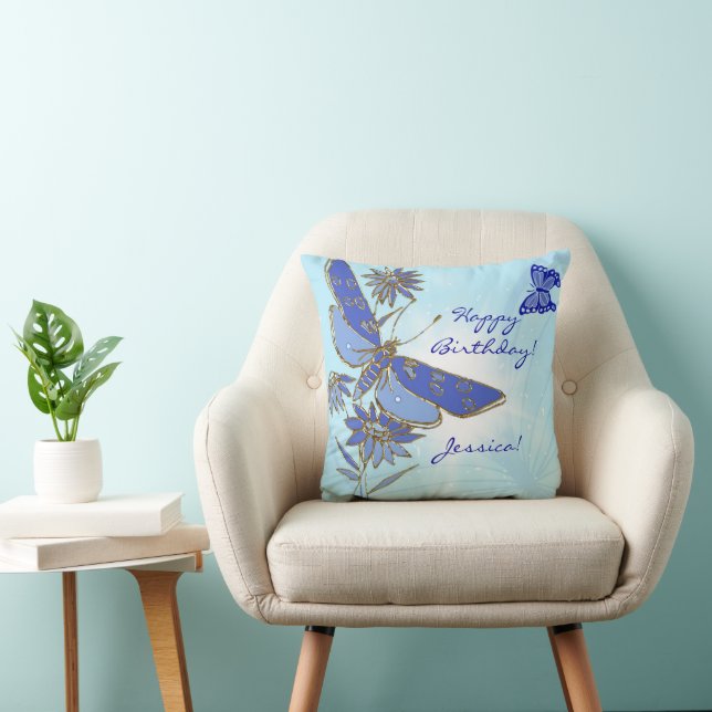 Blue Butterfly Throw Pillow (Chair)