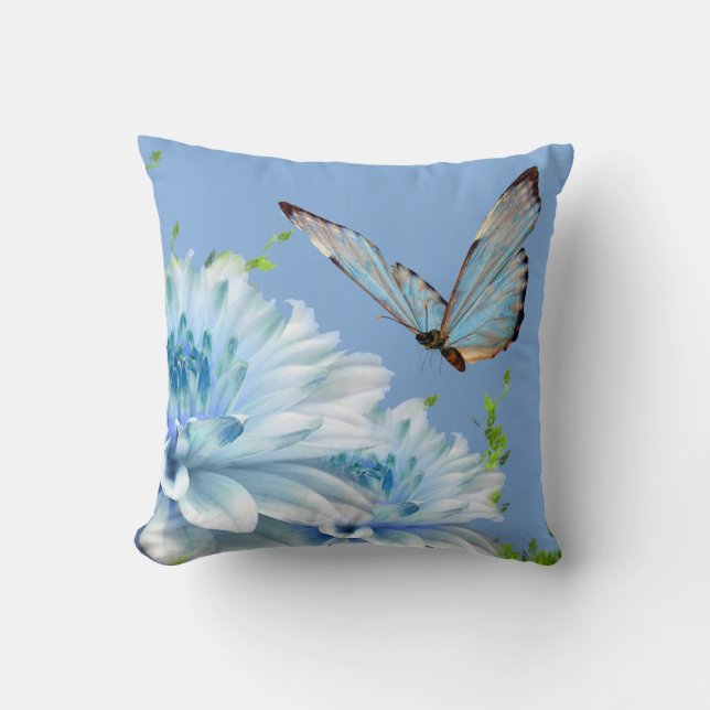 Blue Butterfly Throw Pillow (Front)