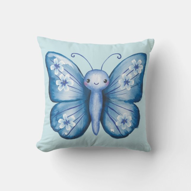 Blue Butterfly Throw Pillow (Front)