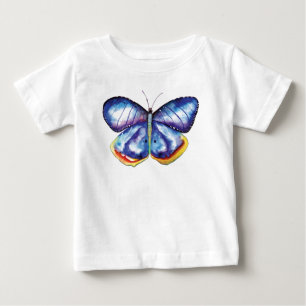 Blue Butterfly Toddler Long Sleeve T-Shirt, White Baby T-Shirt