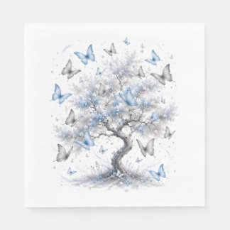 Blue Butterfly Tree Luncheon Napkins