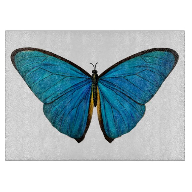 Blue Butterfly Vintage Art Glass Cutting Board (Front)