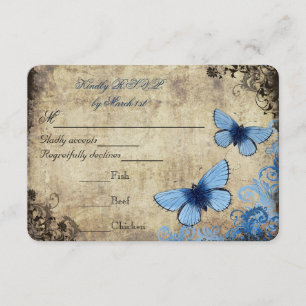 Blue Butterfly Vintage Wedding RSVP Card
