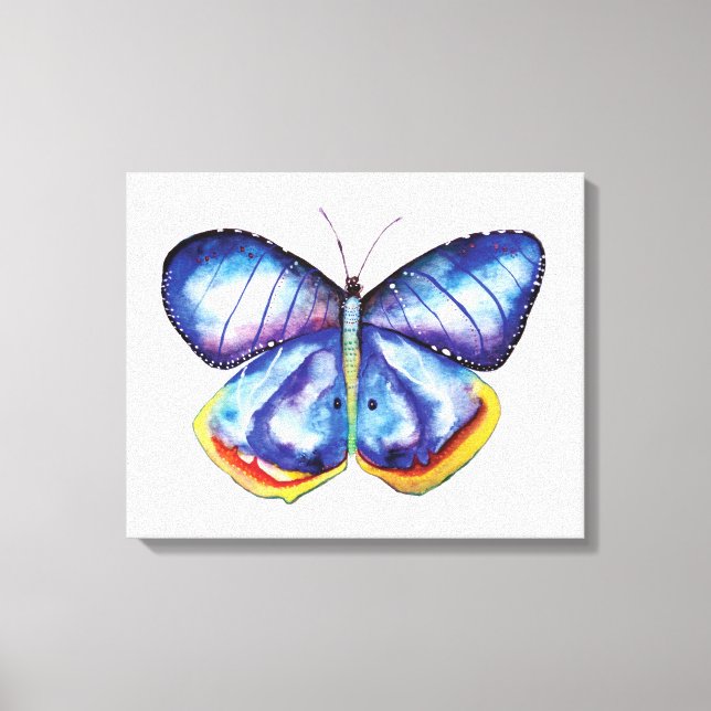 Blue Butterfly Watercolor Art Single Canvas (Front)