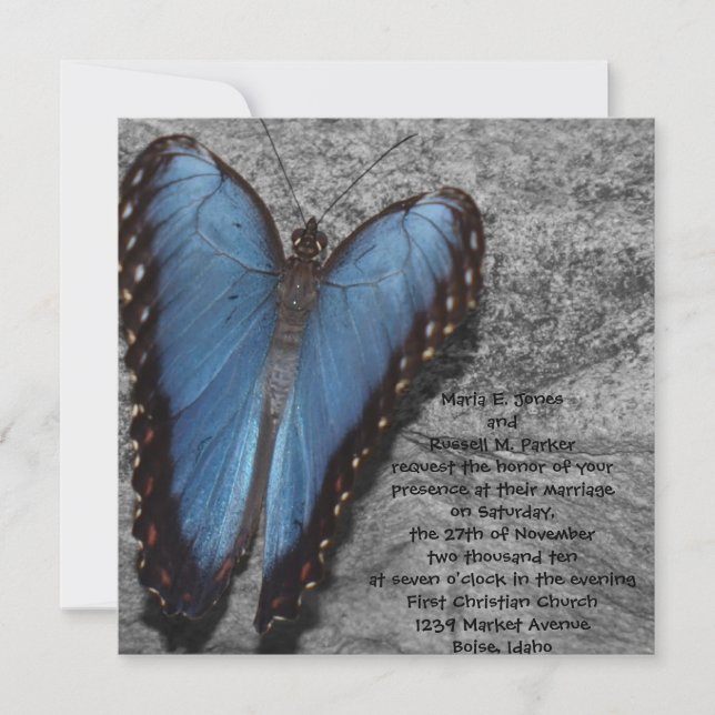 Blue Butterfly Wedding Invitation (Front)