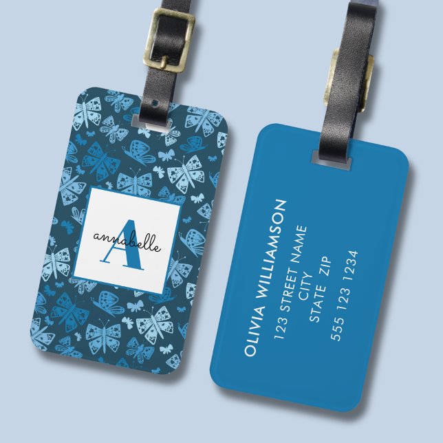 Blue Butterfly whimsical Luggage Tag (Blue butterfly personalized luggage tag)