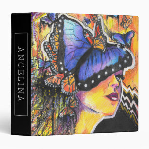Blue Butterfly Wing Girl Abstract Pop Art Binder