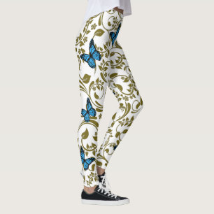 Blue Butterfly with Golden Leaves  Leggings