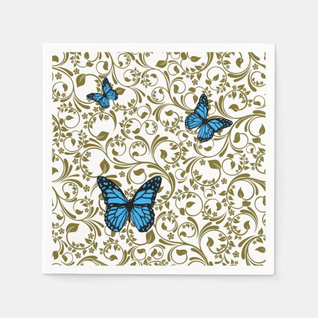 Blue Butterfly with Golden Leaves  Napkin (Front)