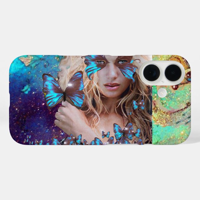BLUE BUTTERFLY WITH GREEN GOLD SPARKLES Case-Mate iPhone CASE (Back (Horizontal))