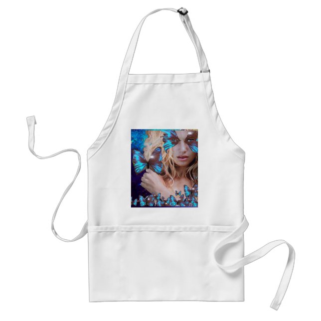 BLUE BUTTERFLY WITH GREEN GOLD SPARKLES STANDARD APRON (Front)