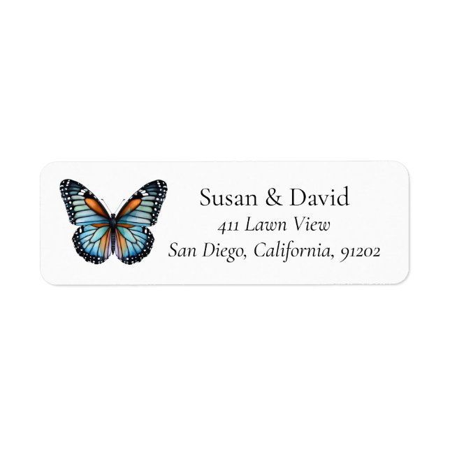Blue Butterfly with Orange Accents Address (Front)