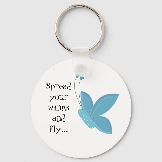 Blue Butterfly with Saying Keychain (Front)