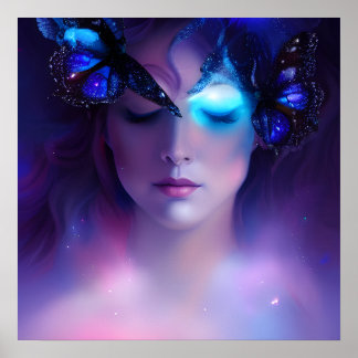 Blue Butterfly Woman Poster