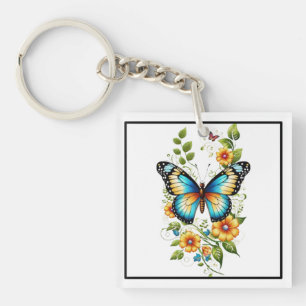 Blue Butterfly & Yellow Blooms-45871 Hoodie Keychain
