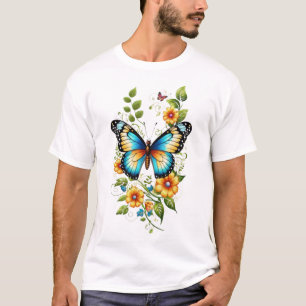 Blue Butterfly & Yellow Blooms-45871 T-Shirt