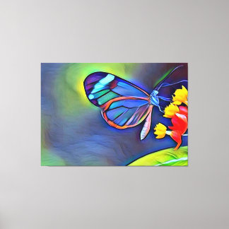 Blue Butterfly Yellow Flower Canvas Print