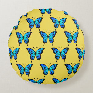 Blue Butterflys by storeman. Round Pillow