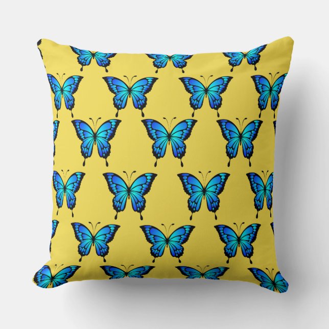 Blue Butterflys by storeman. Throw Pillow (Front)