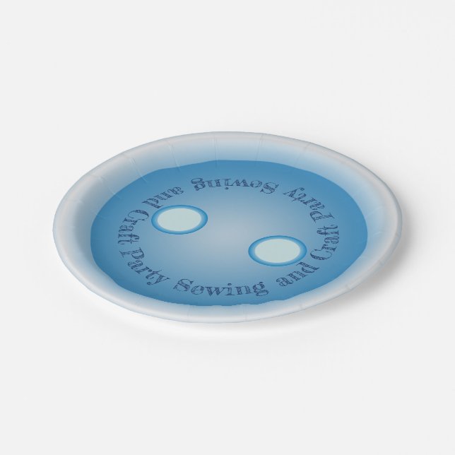 Blue Button Sewing and Craft Party Paper Plate (Angled)
