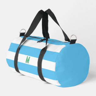 Blue Cabana Stripe & Personalized Green Monogram Duffle Bag