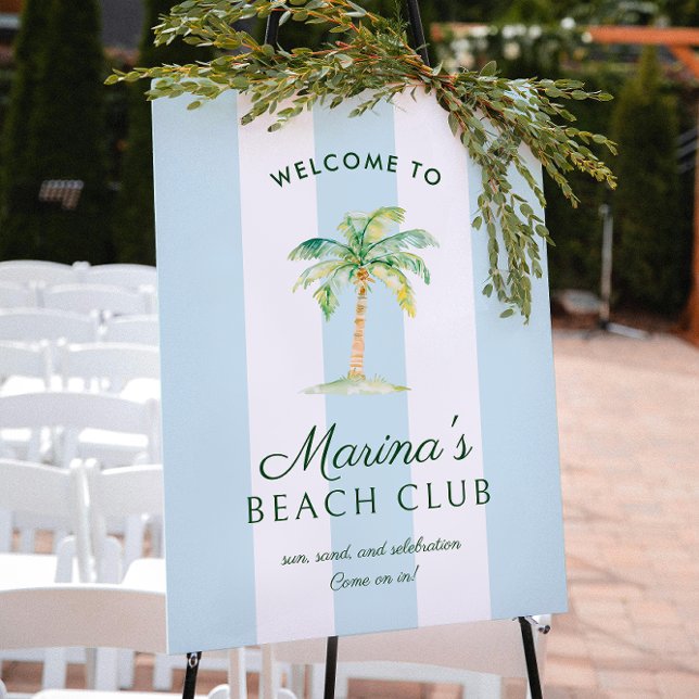 Blue Cabana Stripes Palm Beach Club Welcome Poster (Creator Uploaded)