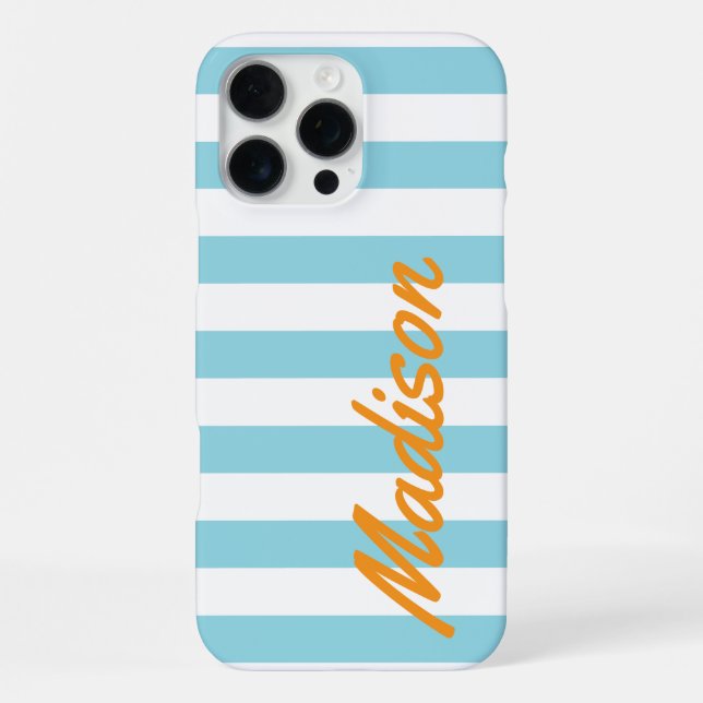 Blue Cabana Stripes Retro Monogram iPhone Case (Back)