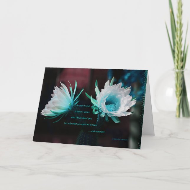 “Blue Cactus #70” with poem: Friendship Defined Card (Front)