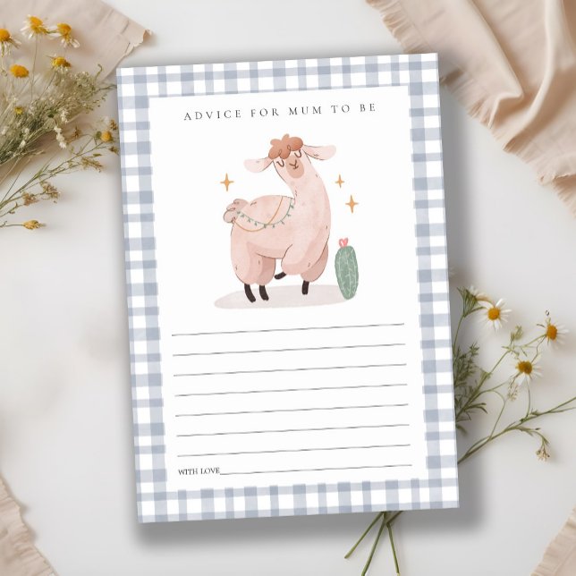 Blue Cactus Boho Llama Advice For Mum Baby Shower Enclosure Card (Creator Uploaded)