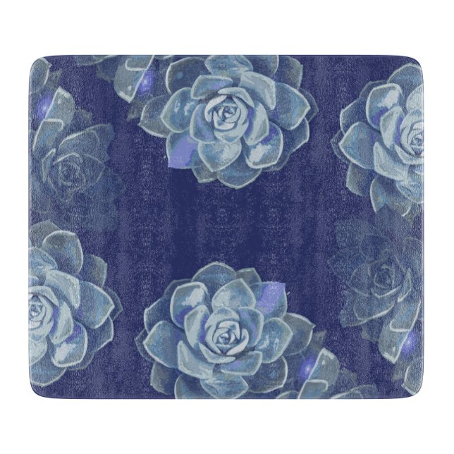 Blue Cactus Glass Cutting Board (Front)