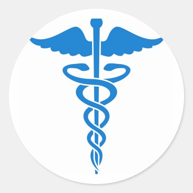 Blue Caduceus Classic Round Sticker (Front)