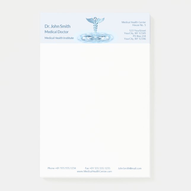 Blue Caduceus Water Ripples Medical Hermes Rod Post-it Notes (Front)