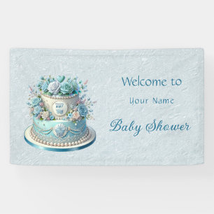 Blue Cake Flowers Baby Shower Banner
