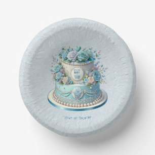 Blue Cake Flowers Paper Bowl Paper Plate