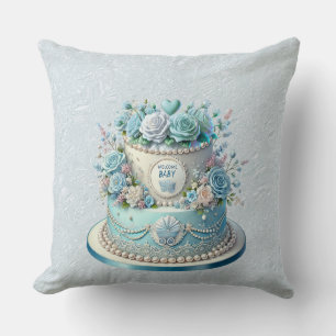 Blue Cake Flowers Throw Pillow