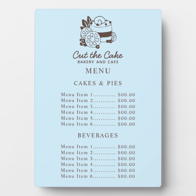 Blue Cake Logo Bakery Price Menu Plaque (Front)