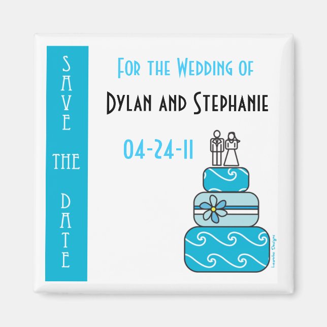Blue Cake Save the Wedding Date Magnet (Front)