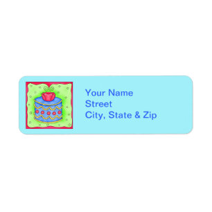Blue Cake with Rose Turquoise Return Address Label