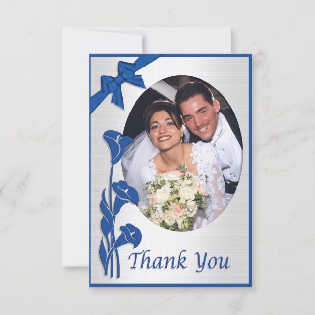 Blue Calla lilies Thank you card with photo (Front)