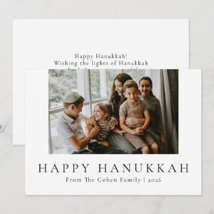 Blue Calligraphy Happiest Hanukkah family 1 photo Holiday Card